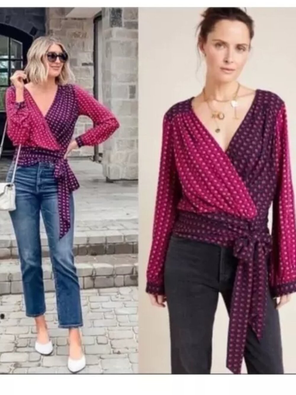 Maeve Anthropologie Women's Puff-Sleeve Wrap Blouse – Lisa Model, Size 6. Please